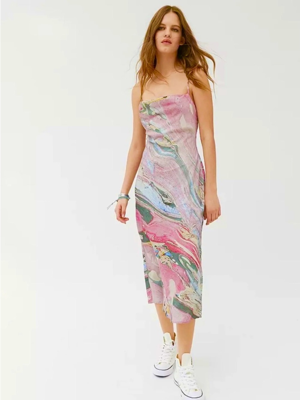 UO Pink Marble Slip Midi Dress - Women's